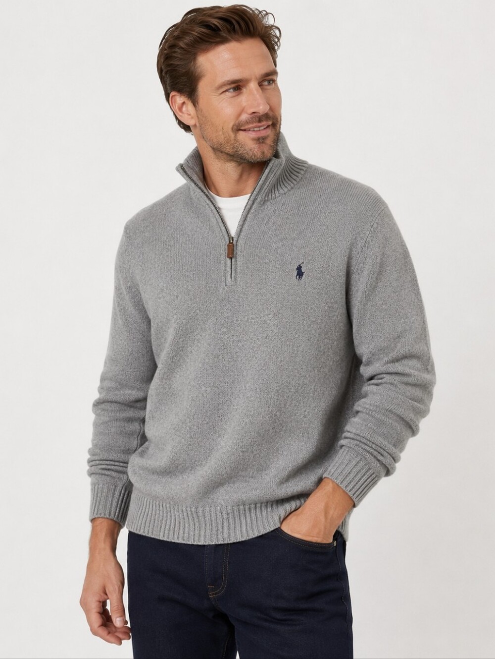 Polo Ralph Lauren Men’s XL Gray 100% Lambswool Quarter Zip Sweater Pony Logo